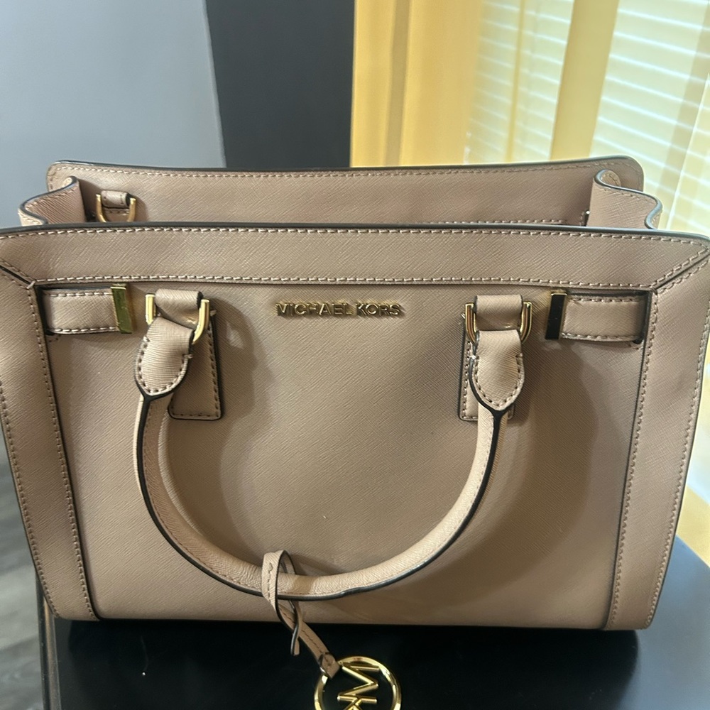 Michael Kors Beige Satchel with Gold Accents